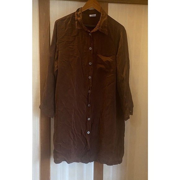 Click Top 100% Tencel Brown Button Shirt Women’s Medium - Picture 1 of 8
